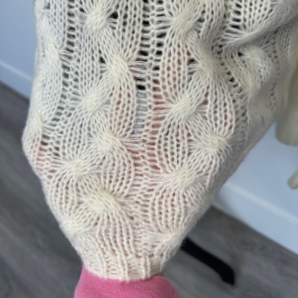 Cream Knit Hooded Long Sleeve Sweater (Medium) - Picture 6 of 8